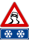 Il segnale stradale "Strada sdrucciolevole per neve"